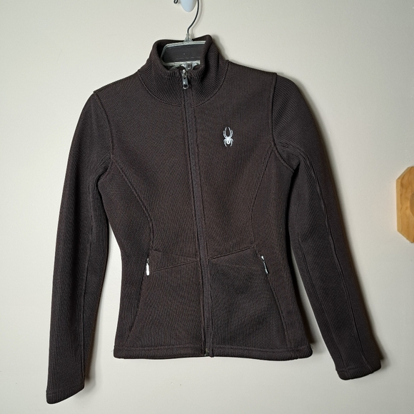 Spyder Core Zip Up Brown Sweater Jacket Size Small Women's - Zippered Pockets - Picture 1 of 15
